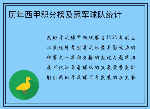 历年西甲积分榜及冠军球队统计