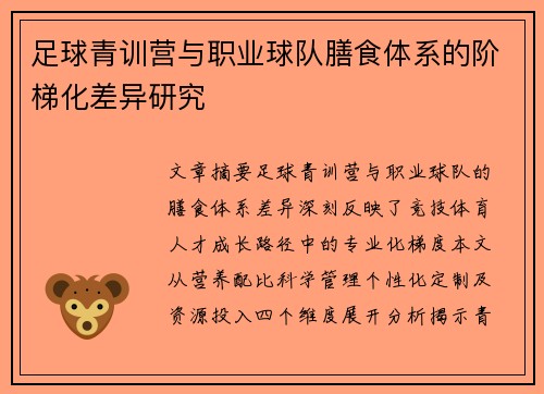 足球青训营与职业球队膳食体系的阶梯化差异研究